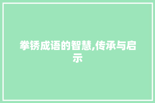 拳锈成语的智慧,传承与启示