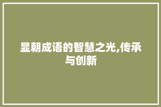 显朝成语的智慧之光,传承与创新 名人名言