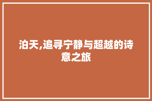 泊天,追寻宁静与超越的诗意之旅
