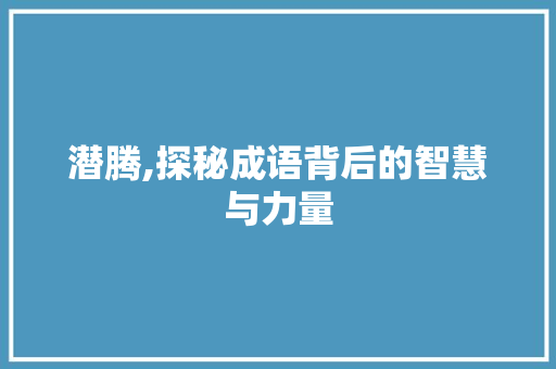潜腾,探秘成语背后的智慧与力量