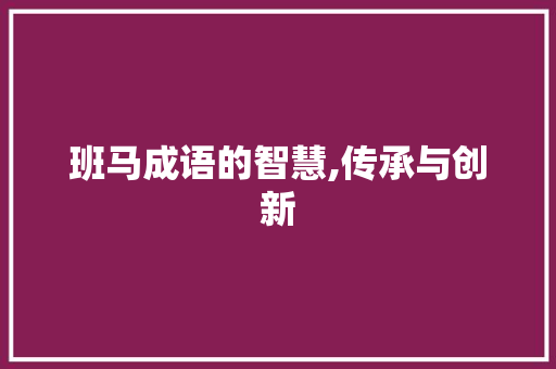 班马成语的智慧,传承与创新