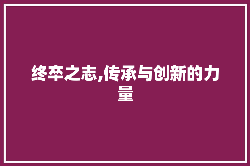 终卒之志,传承与创新的力量