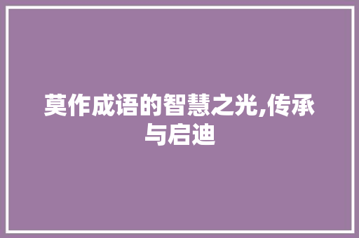 莫作成语的智慧之光,传承与启迪