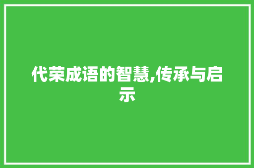 代荣成语的智慧,传承与启示