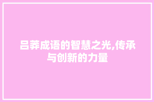吕莽成语的智慧之光,传承与创新的力量