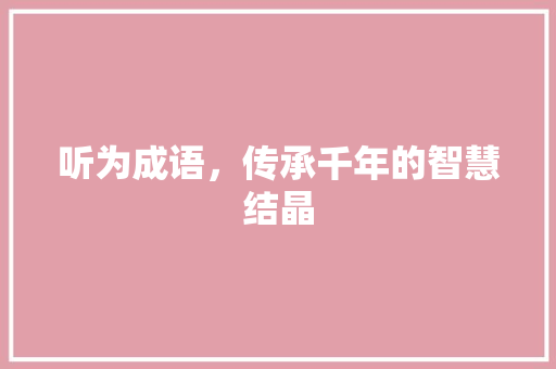 听为成语，传承千年的智慧结晶