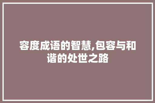 容度成语的智慧,包容与和谐的处世之路