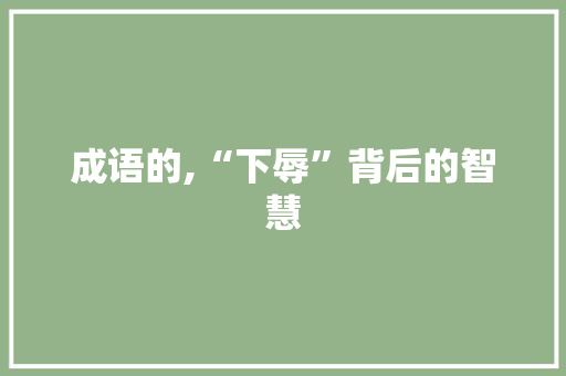 成语的,“下辱”背后的智慧