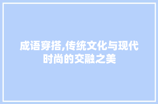 成语穿搭,传统文化与现代时尚的交融之美