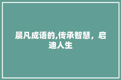 晨凡成语的,传承智慧，启迪人生