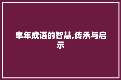 丰年成语的智慧,传承与启示
