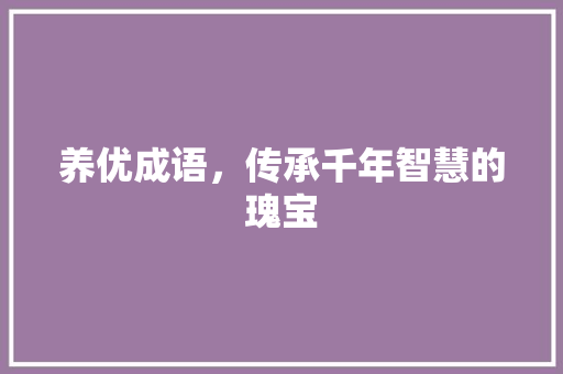 养优成语，传承千年智慧的瑰宝