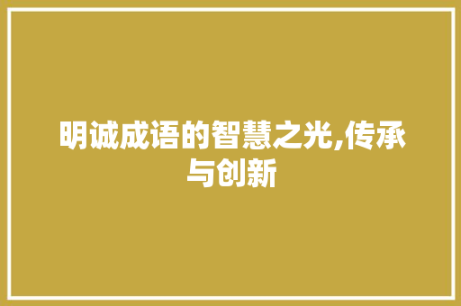 明诚成语的智慧之光,传承与创新