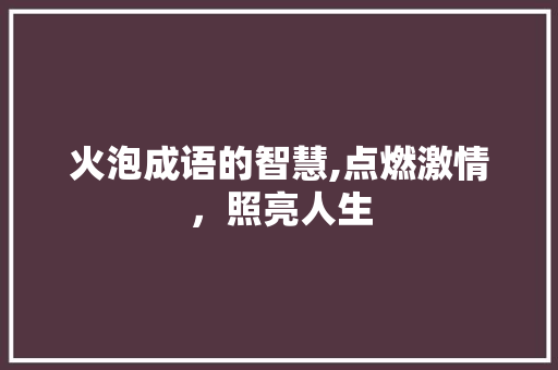 火泡成语的智慧,点燃激情，照亮人生