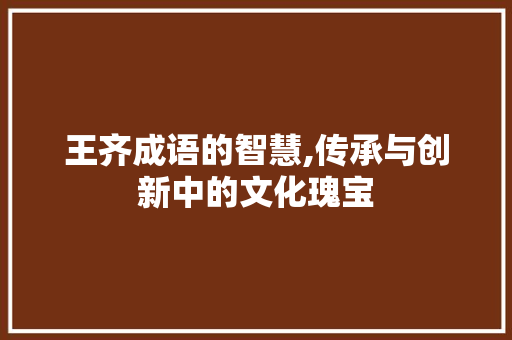 王齐成语的智慧,传承与创新中的文化瑰宝