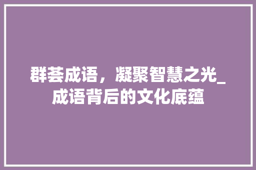 群荟成语，凝聚智慧之光_成语背后的文化底蕴