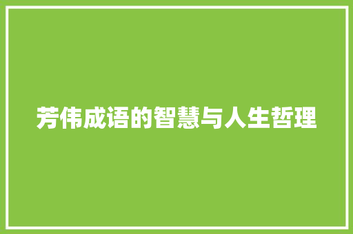 芳伟成语的智慧与人生哲理