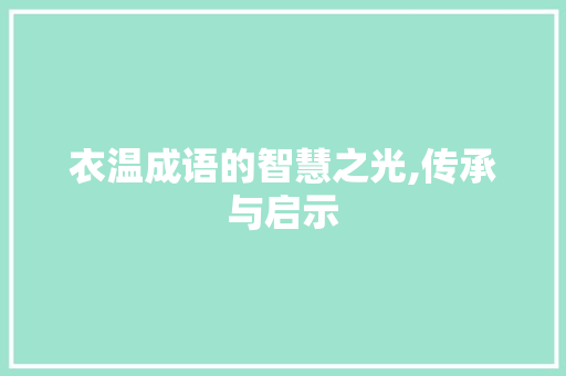 衣温成语的智慧之光,传承与启示
