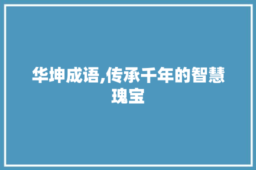 华坤成语,传承千年的智慧瑰宝
