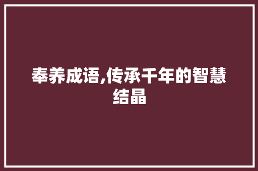 奉养成语,传承千年的智慧结晶 诗词鉴赏