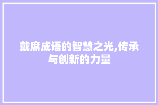 戴席成语的智慧之光,传承与创新的力量