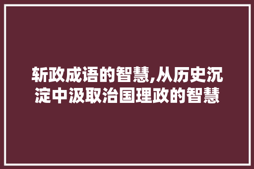 斩政成语的智慧,从历史沉淀中汲取治国理政的智慧