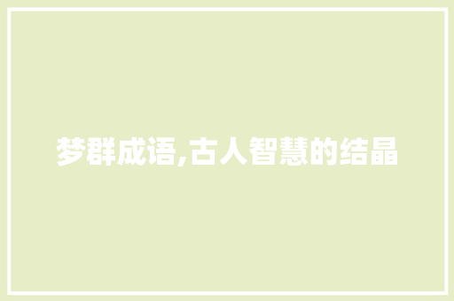 梦群成语,古人智慧的结晶