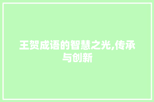 王贺成语的智慧之光,传承与创新