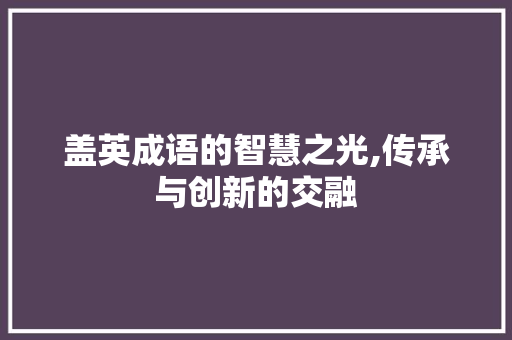 盖英成语的智慧之光,传承与创新的交融