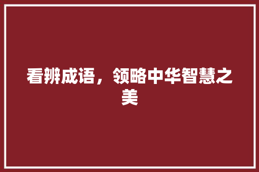 看辨成语，领略中华智慧之美