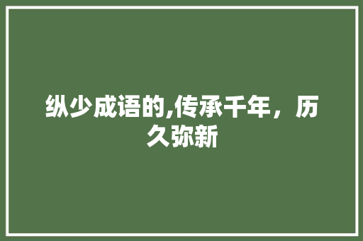纵少成语的,传承千年，历久弥新