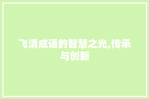 飞清成语的智慧之光,传承与创新 成语大全