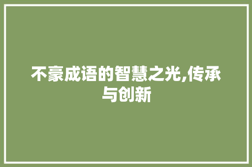 不豪成语的智慧之光,传承与创新