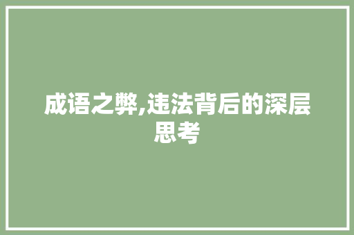 成语之弊,违法背后的深层思考