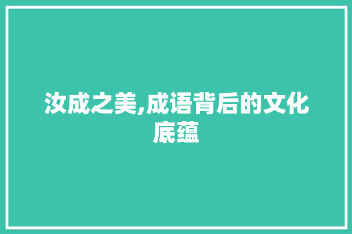 汝成之美,成语背后的文化底蕴
