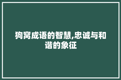 狗窝成语的智慧,忠诚与和谐的象征