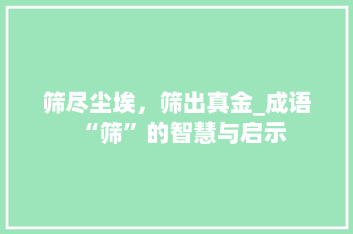 筛尽尘埃，筛出真金_成语“筛”的智慧与启示