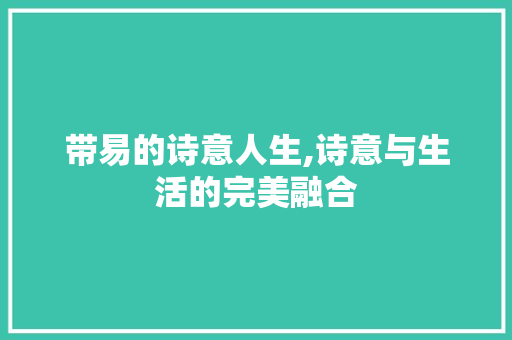 带易的诗意人生,诗意与生活的完美融合