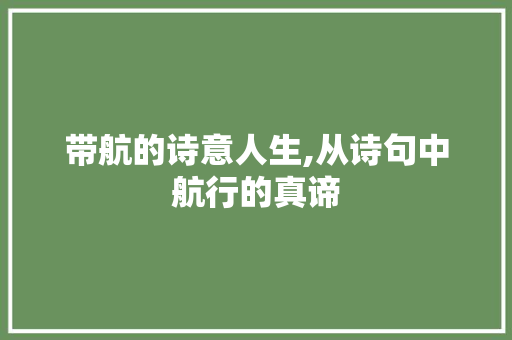 带航的诗意人生,从诗句中航行的真谛