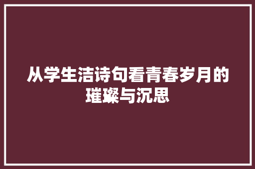 从学生洁诗句看青春岁月的璀璨与沉思