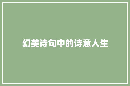 幻美诗句中的诗意人生 工作计划