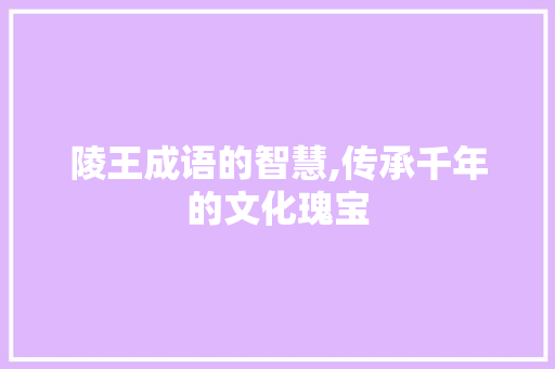 陵王成语的智慧,传承千年的文化瑰宝