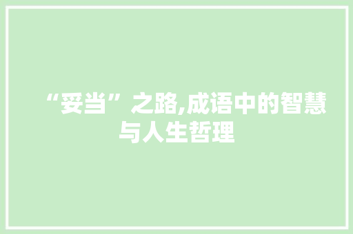 “妥当”之路,成语中的智慧与人生哲理
