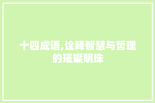 十四成语,诠释智慧与哲理的璀璨明珠