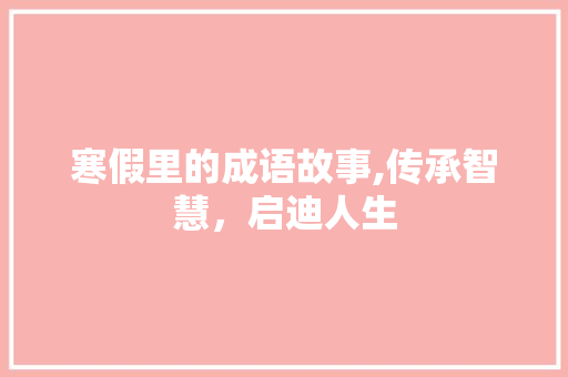 寒假里的成语故事,传承智慧，启迪人生
