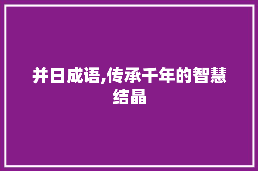 并日成语,传承千年的智慧结晶
