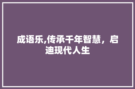 成语乐,传承千年智慧，启迪现代人生