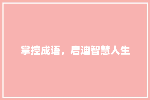 掌控成语，启迪智慧人生