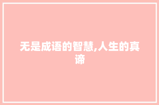 无是成语的智慧,人生的真谛