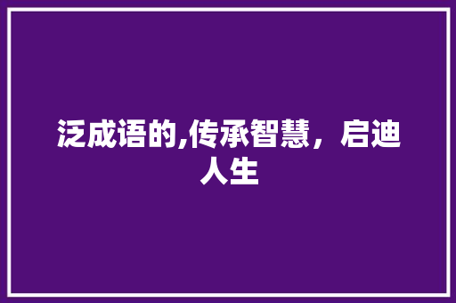 泛成语的,传承智慧，启迪人生